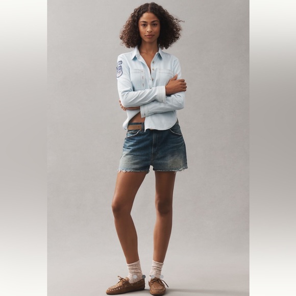 Anthropologie Pilcro Buttondown Patch Shirt | Light Denim | Small | NWT - Picture 3 of 7